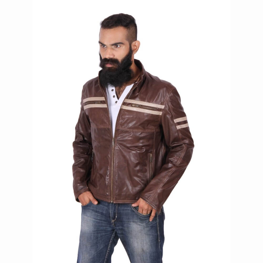 Theo&Ash - Buy Classic Brown Motorcycle Leather Jacket for Men Online ...