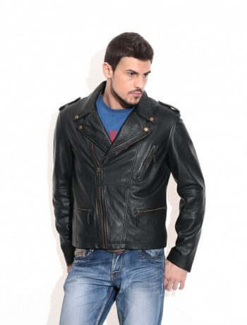 Men's Black Vintage Biker Leather Jacket